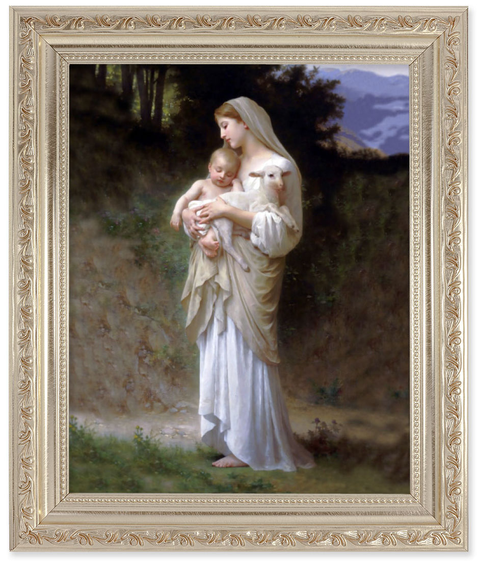 Madonna and Child with Baby Lamb 8x10 Framed Print Under Glass
