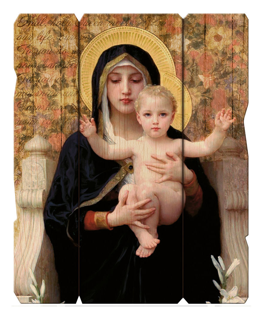 Madonna and Child Distressed Wood Wall Plaque