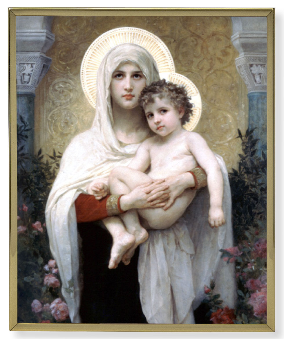 Madonna of the Roses 8x10 Gold Trim Plaque