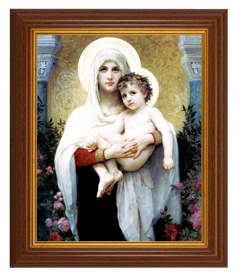 Madonna of the Roses by Bouguereau 8x10 Textured Artboard Dark Walnut Frame