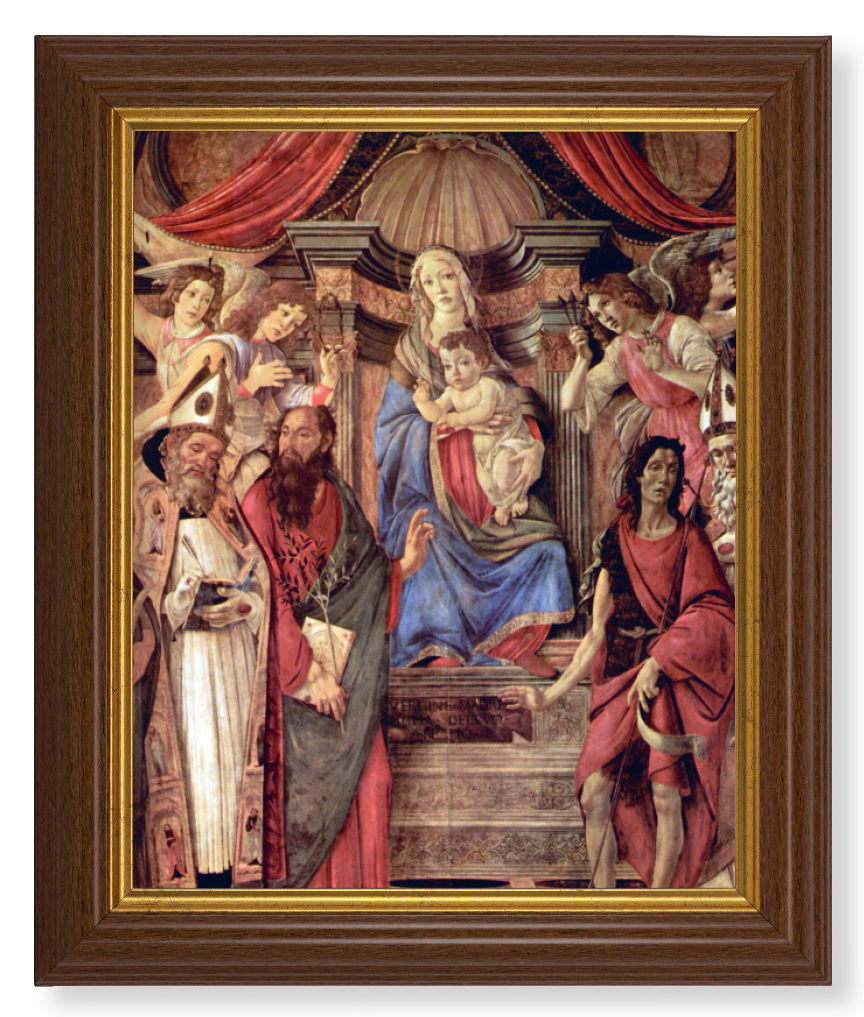Madonna Throne of Angels by Botticelli 8x10 Textured Artboard Dark Walnut Frame