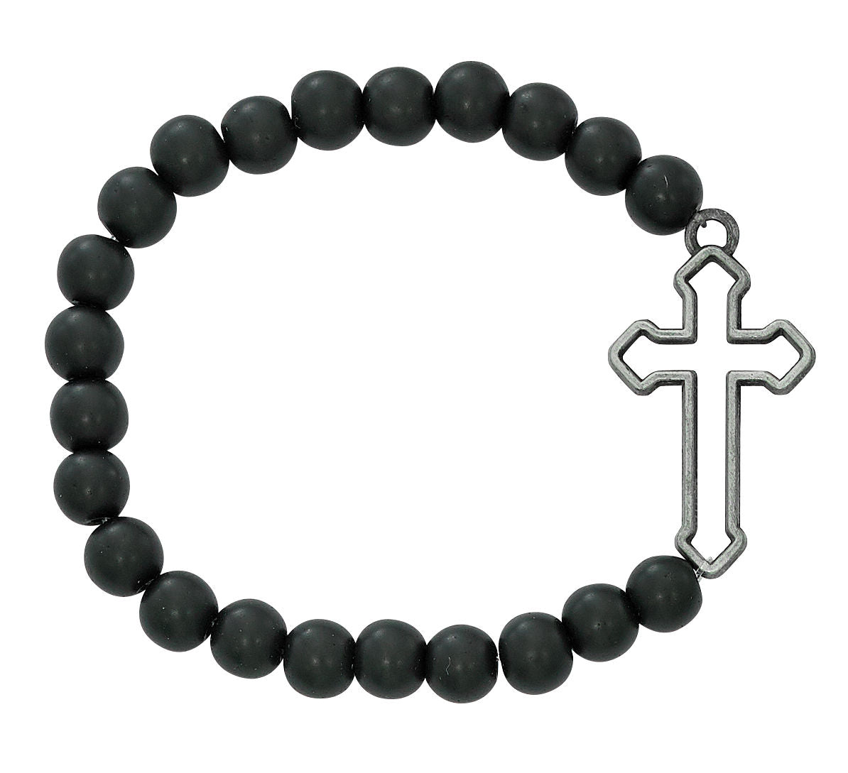 Black Matte Bead and Cut Out Cross Stretch Bracelet for Men