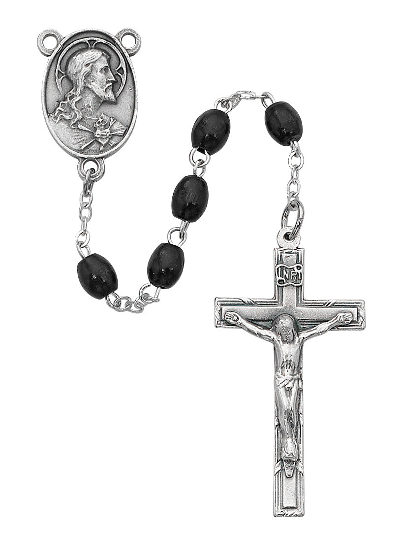 Black Wood Rosary with Sacred Heart Centerpiece for Men