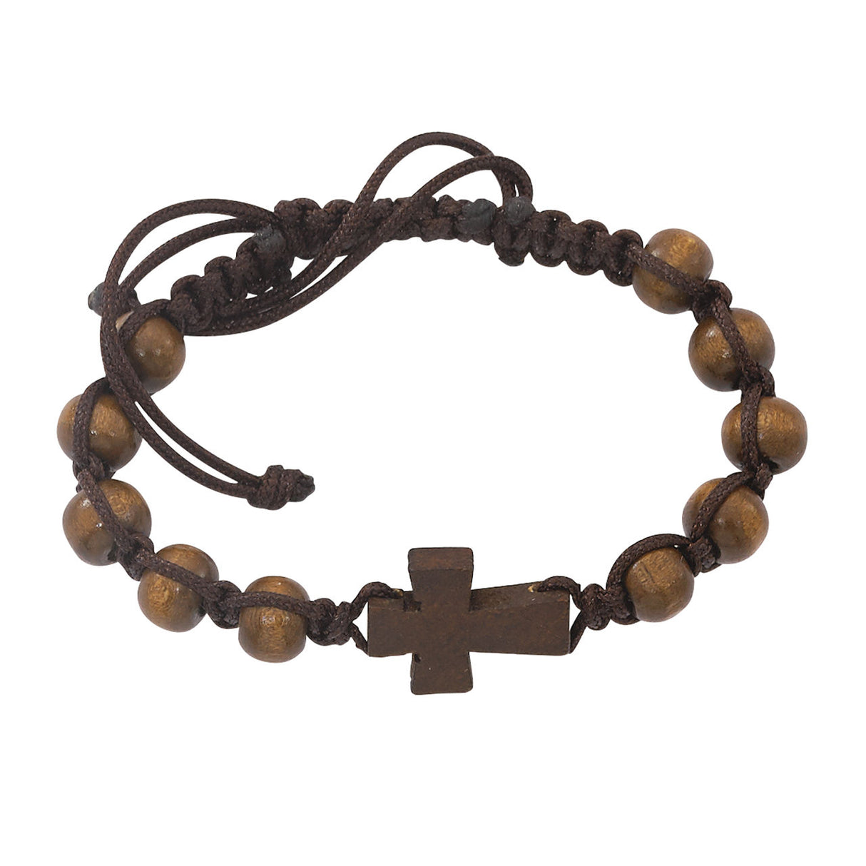 Brown Wood Beads with Cross and Black Cord Bracelet for Men
