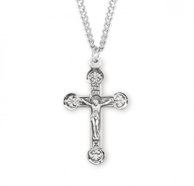 Detailed Floret Tip Crucifix Necklace for Men