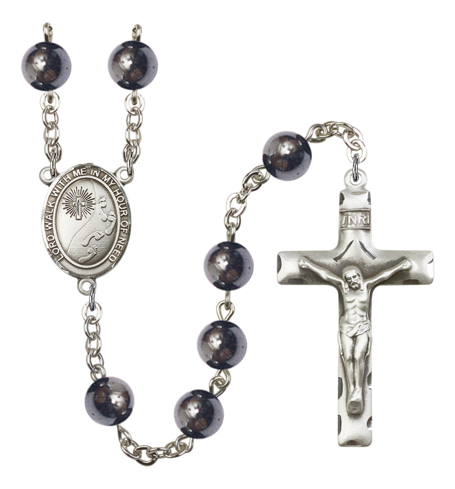 Footprints Cross Silver Plated Rosary for Men