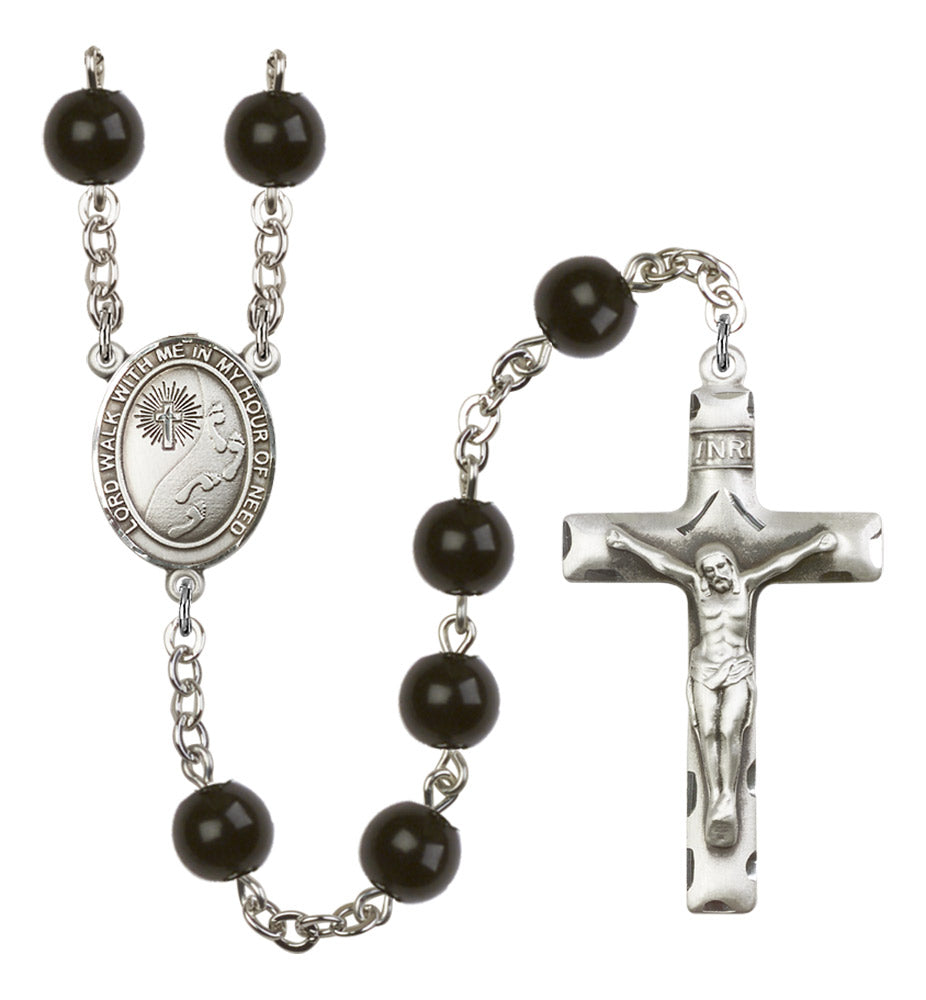 Footprints Cross Silver Plated Rosary for Men