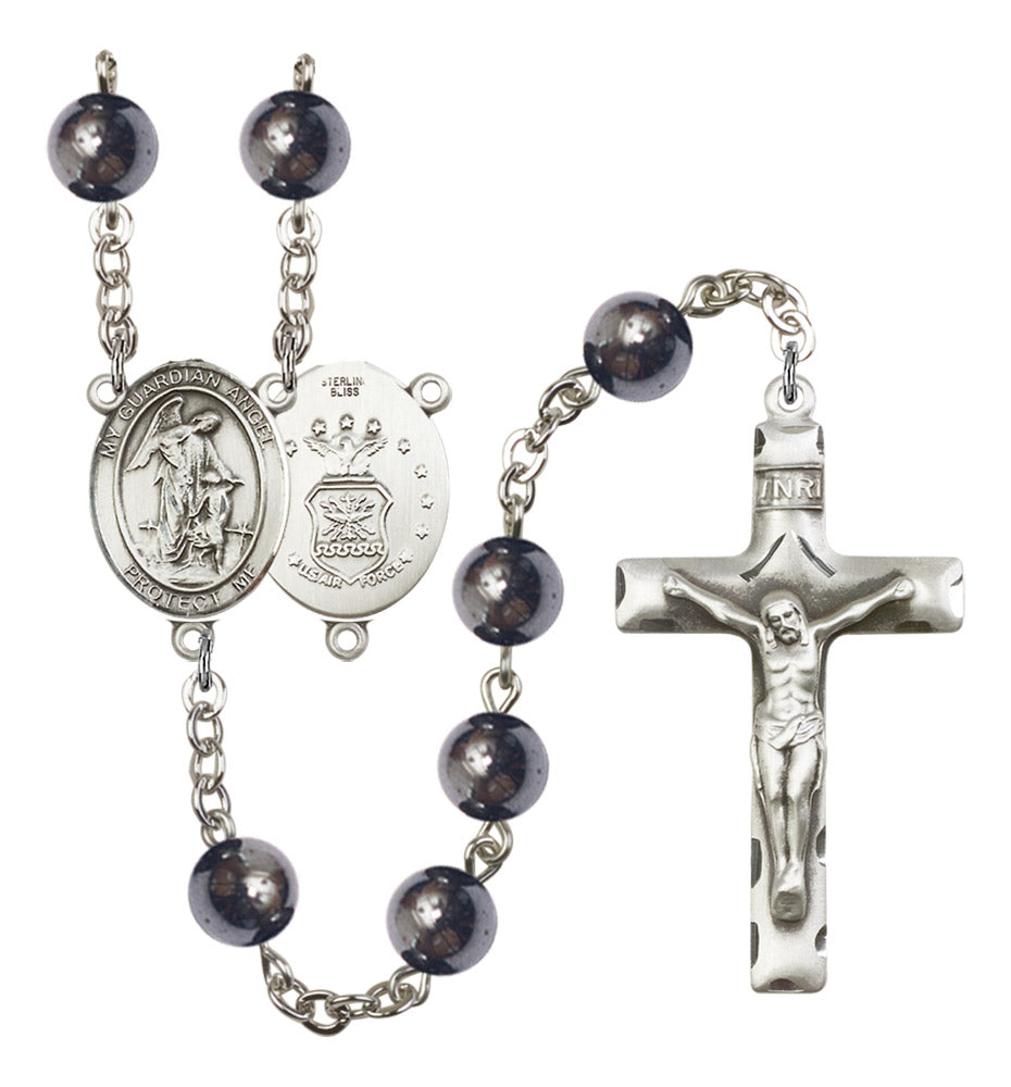 Guardian Angel Air Force Silver Plated Rosary for Men