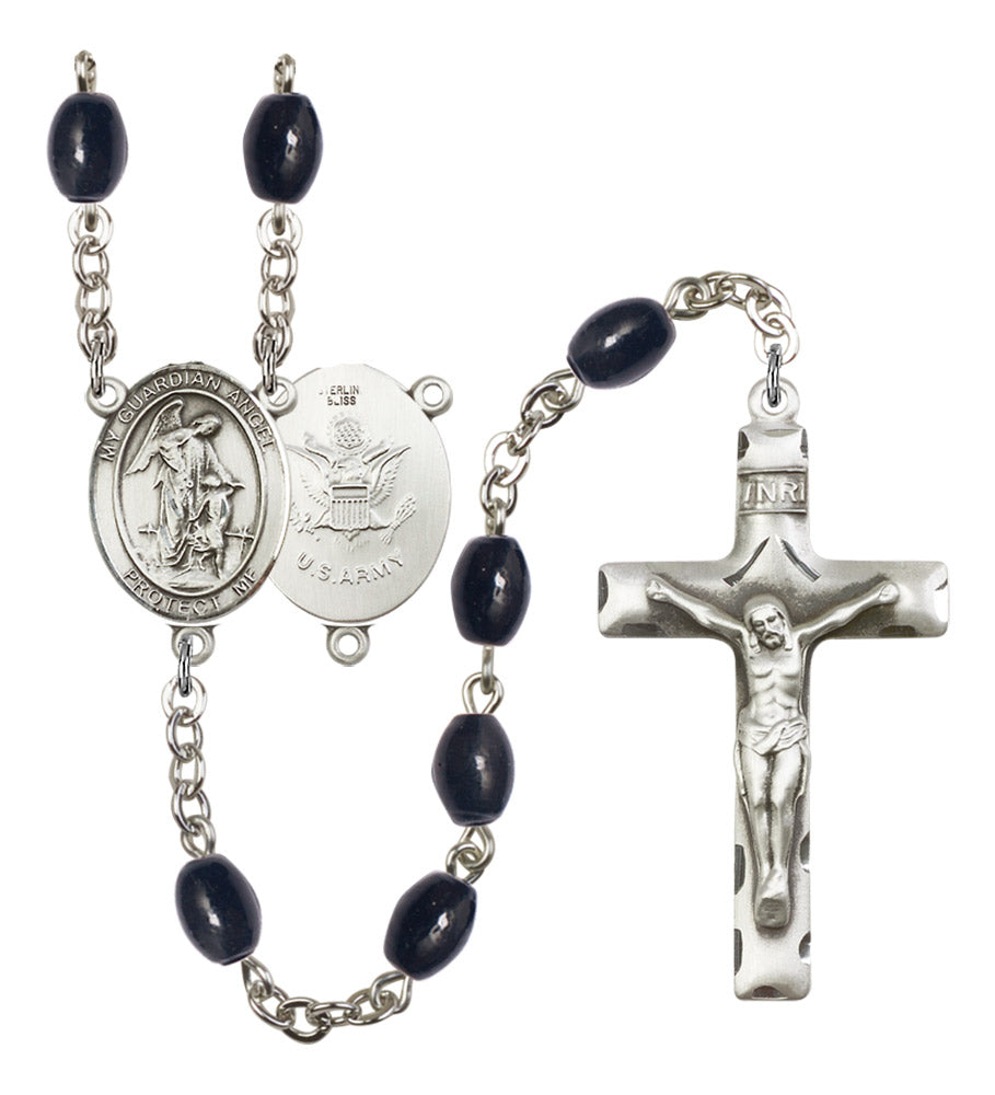 Guardian Angel Army Silver Plated Rosary for Men