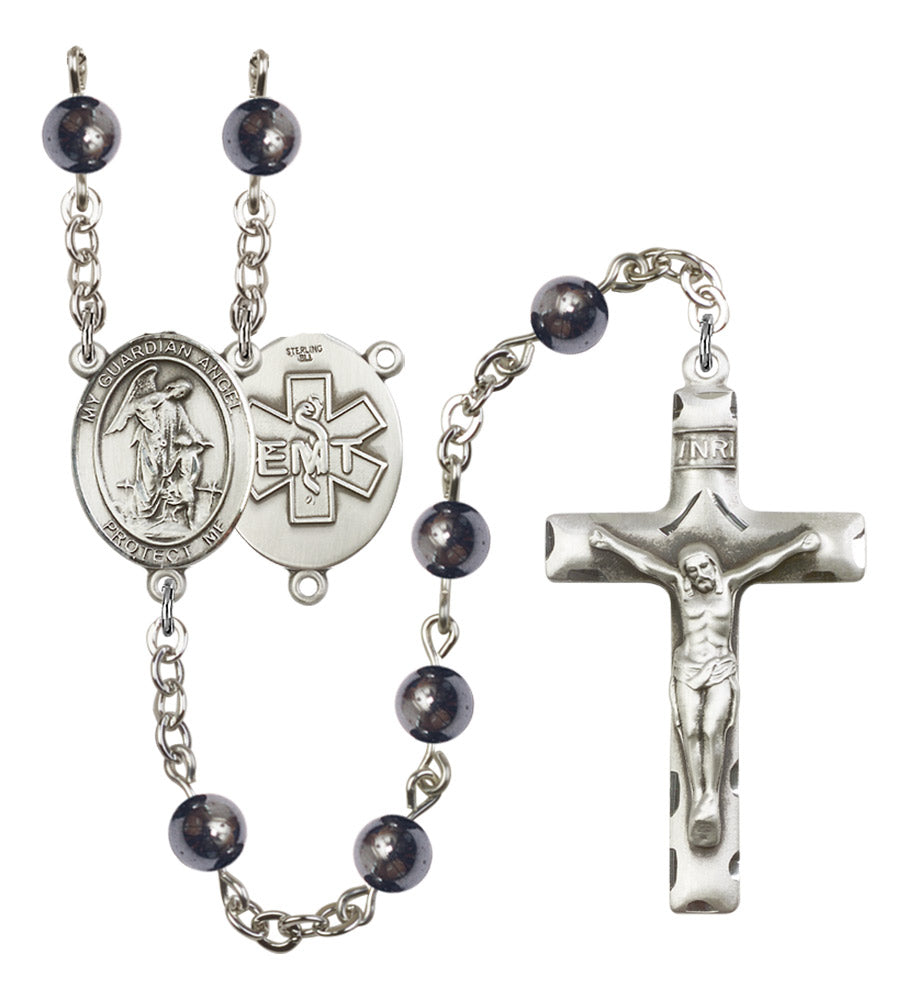 Guardian Angel EMT Silver Plated Rosary for Men