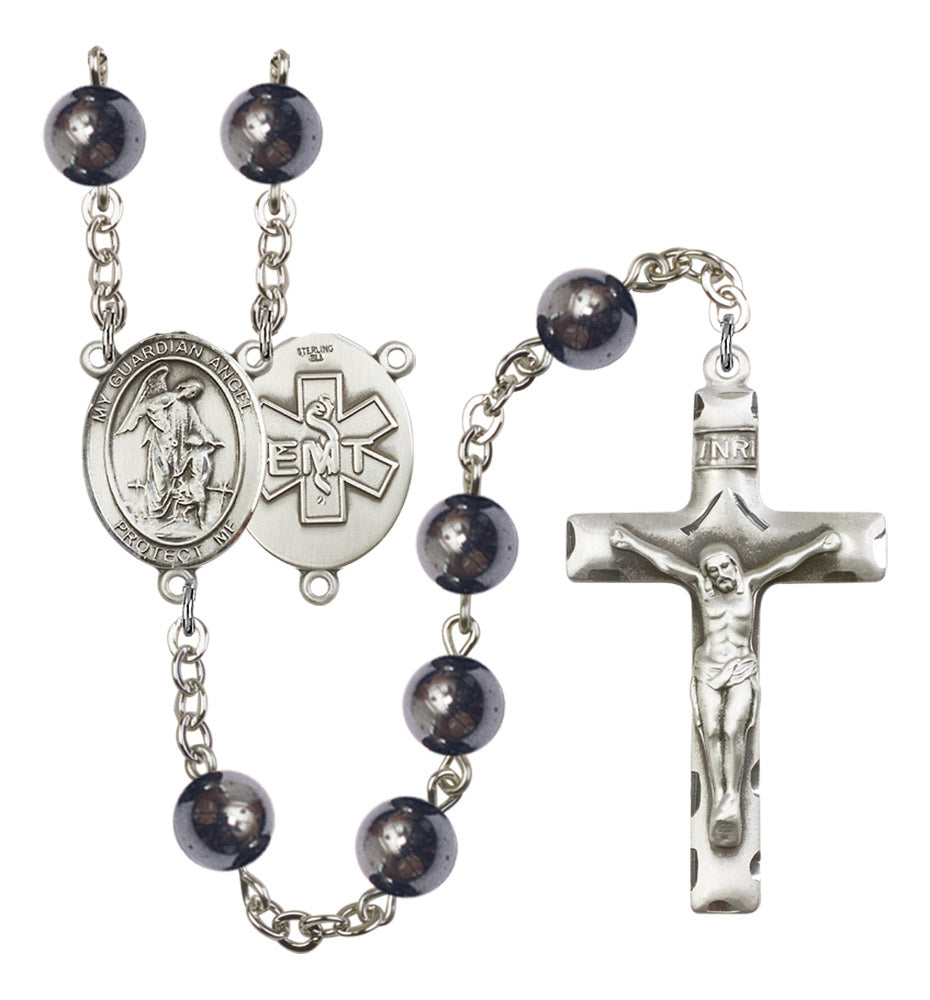 Guardian Angel EMT Silver Plated Rosary for Men