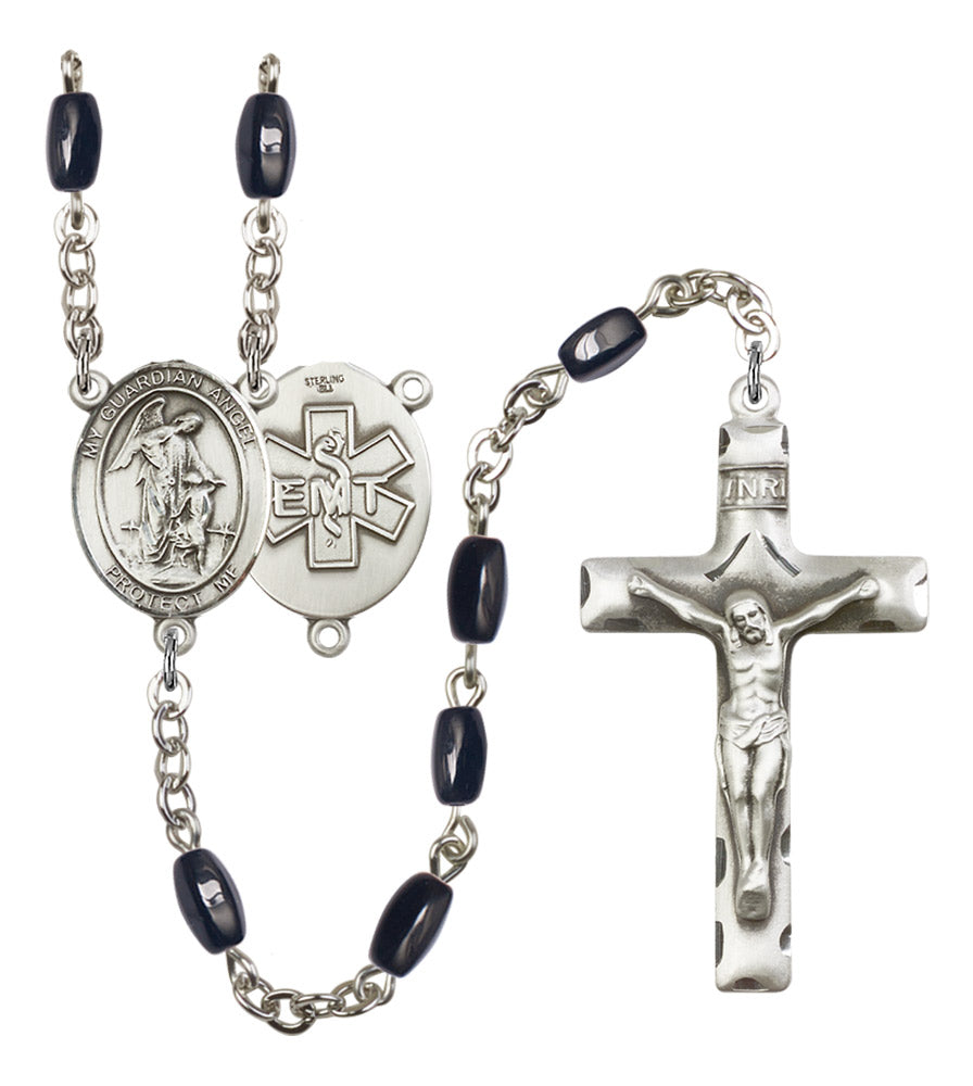 Guardian Angel EMT Silver Plated Rosary for Men