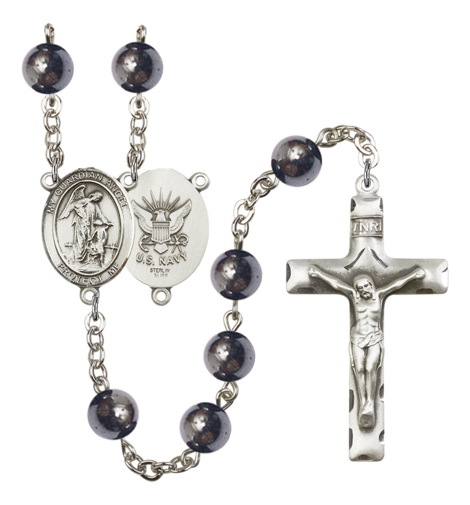 Guardian Angel Navy Silver Plated Rosary for Men