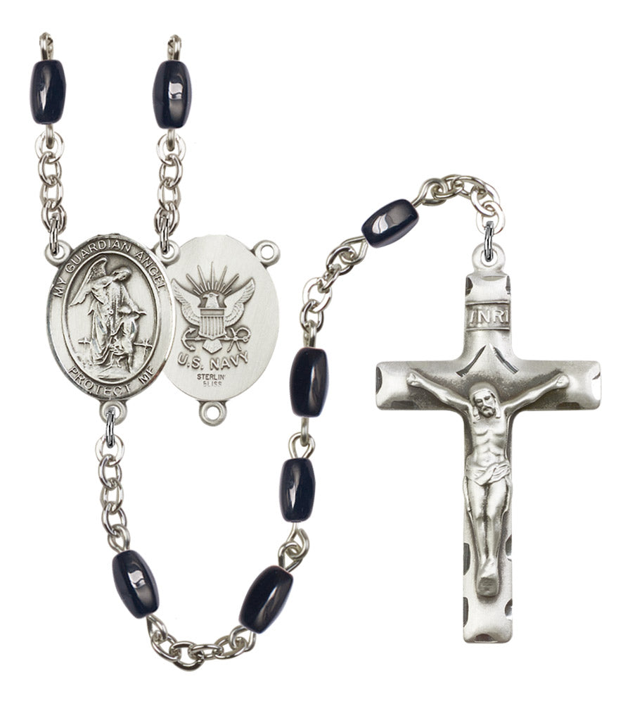 Guardian Angel Navy Silver Plated Rosary for Men