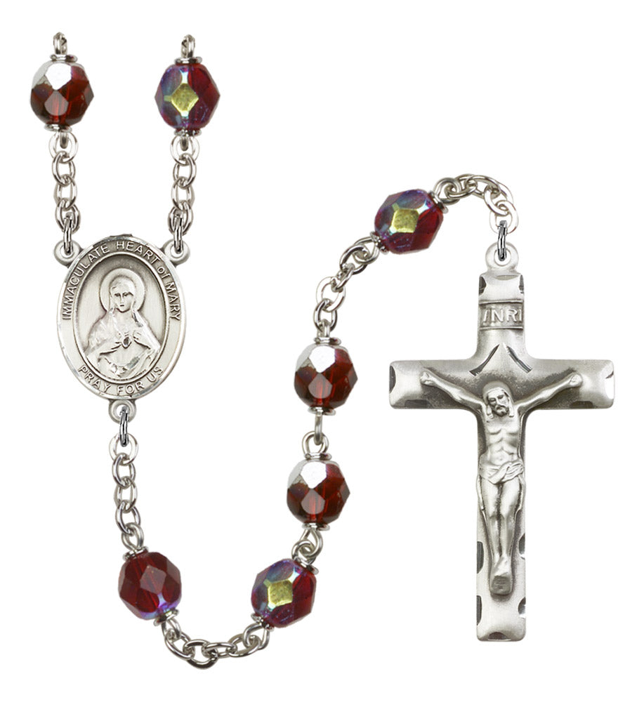 Immaculate Heart of Mary Silver Plated Rosary for Men