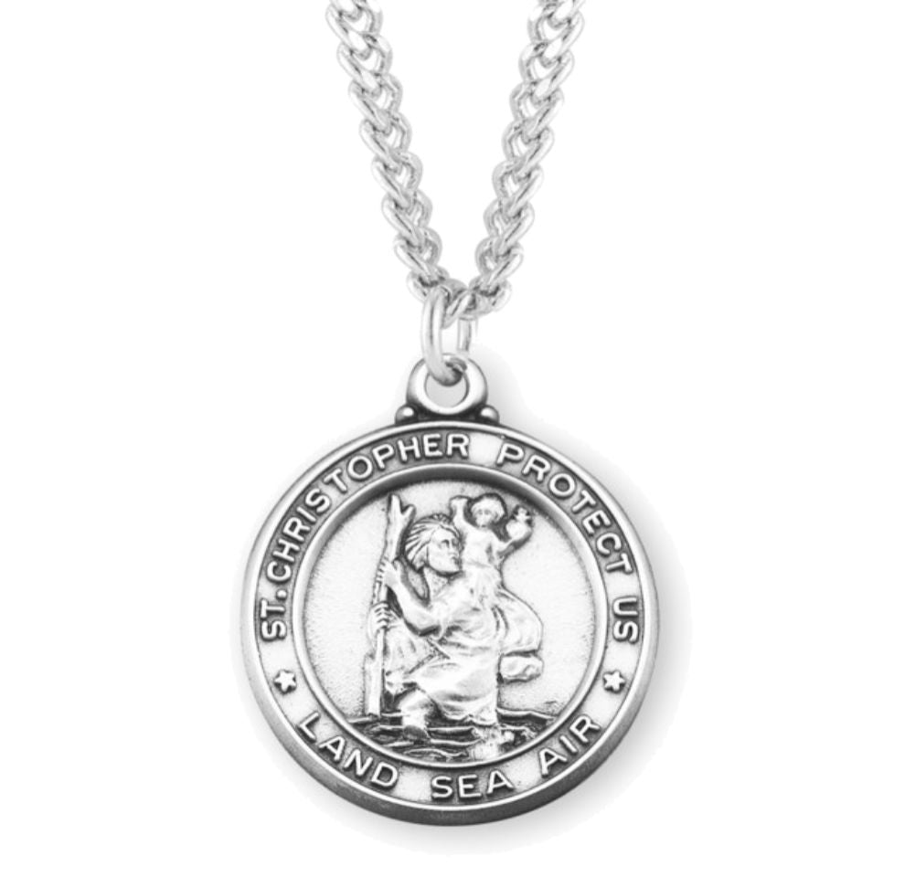 St. Christopher LAND AIR SEA Medal Necklace for Men