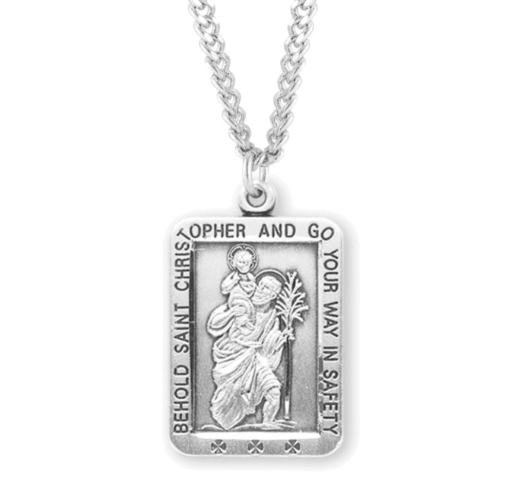 Rectangular Behold St Christopher Necklace for Men