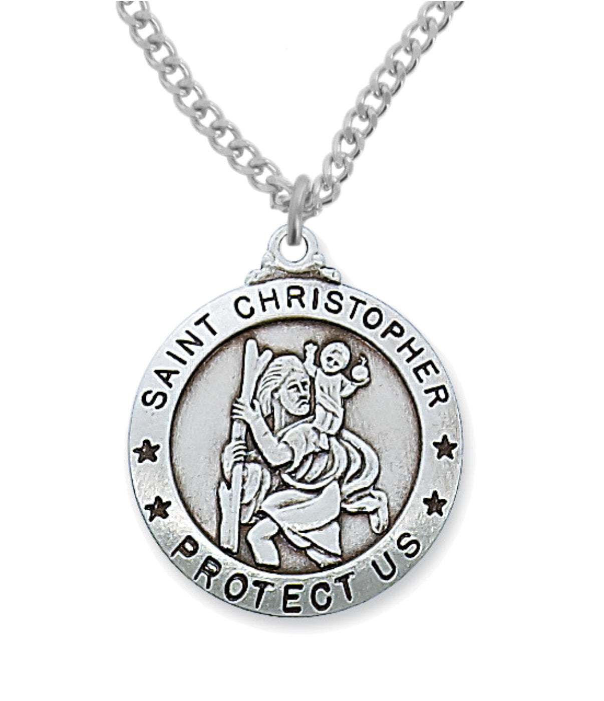 Round Wide Border St. Christopher Medal Sterling Silver for Men