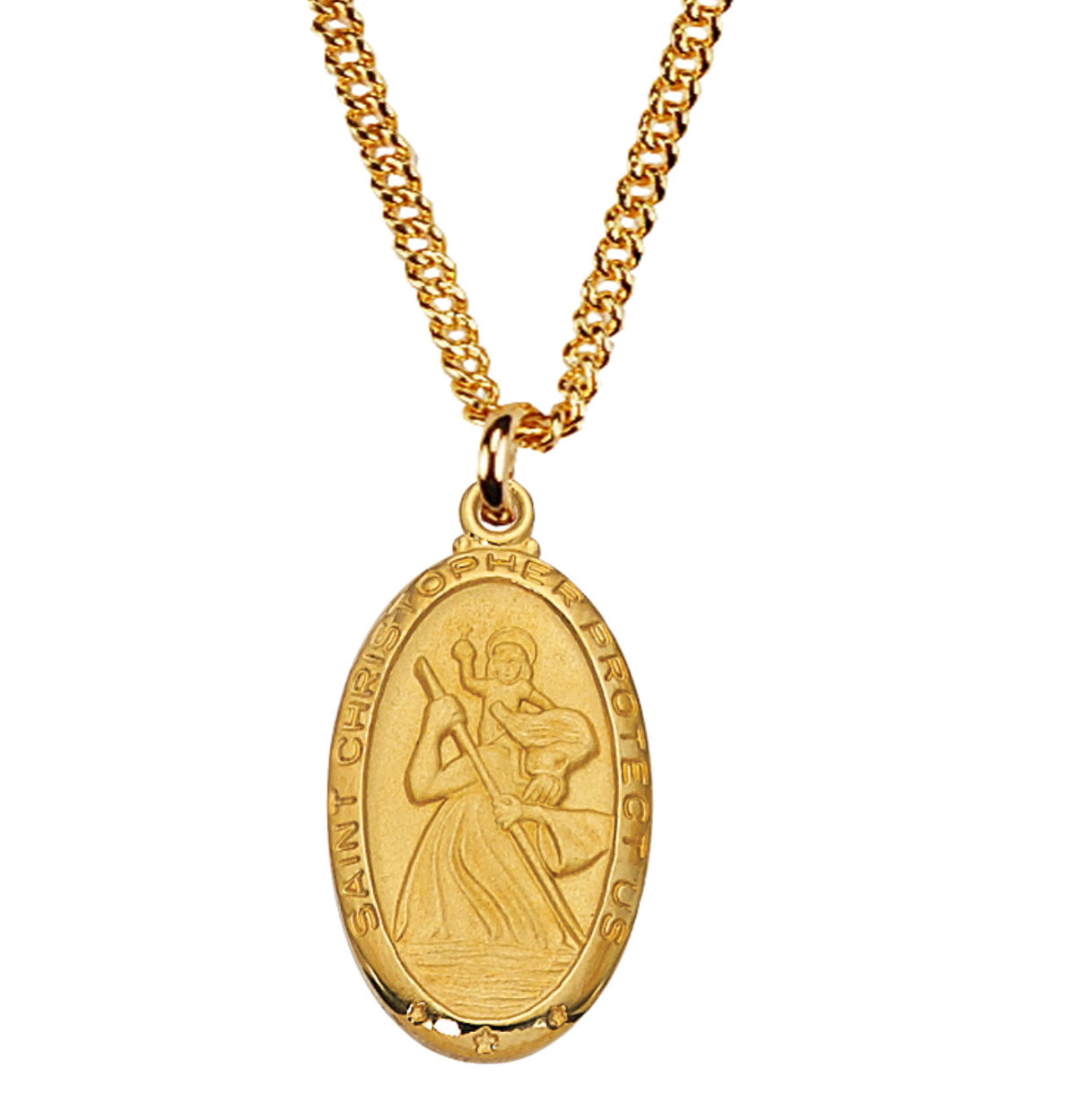 Saint Christopher Oval Goldtone Medal for Men