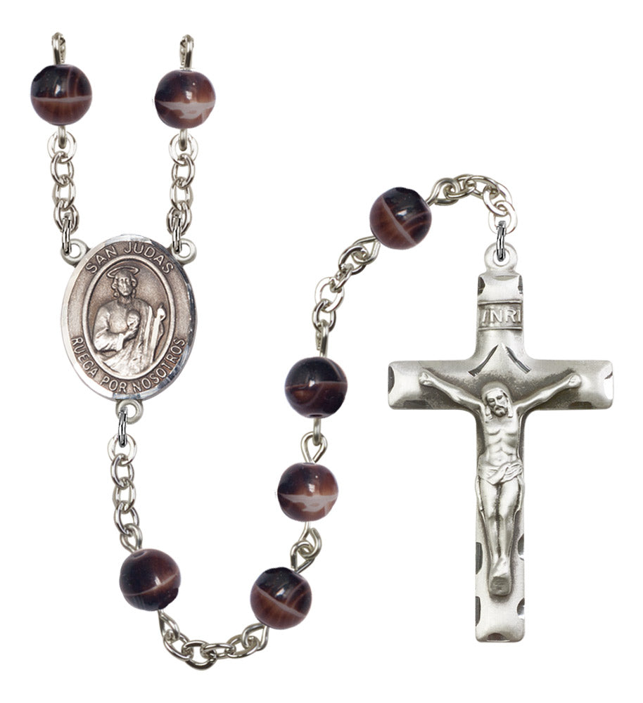 San Judas Silver Plated Rosary for Men