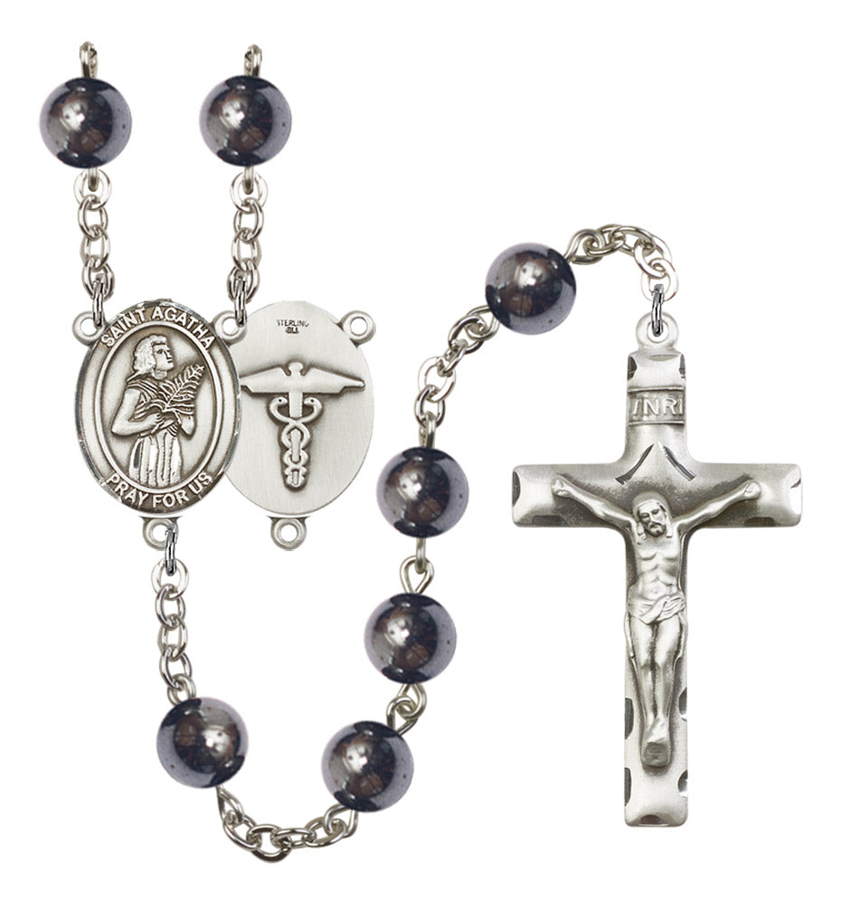 St. Agatha Nurse Silver Plated Rosary for Men