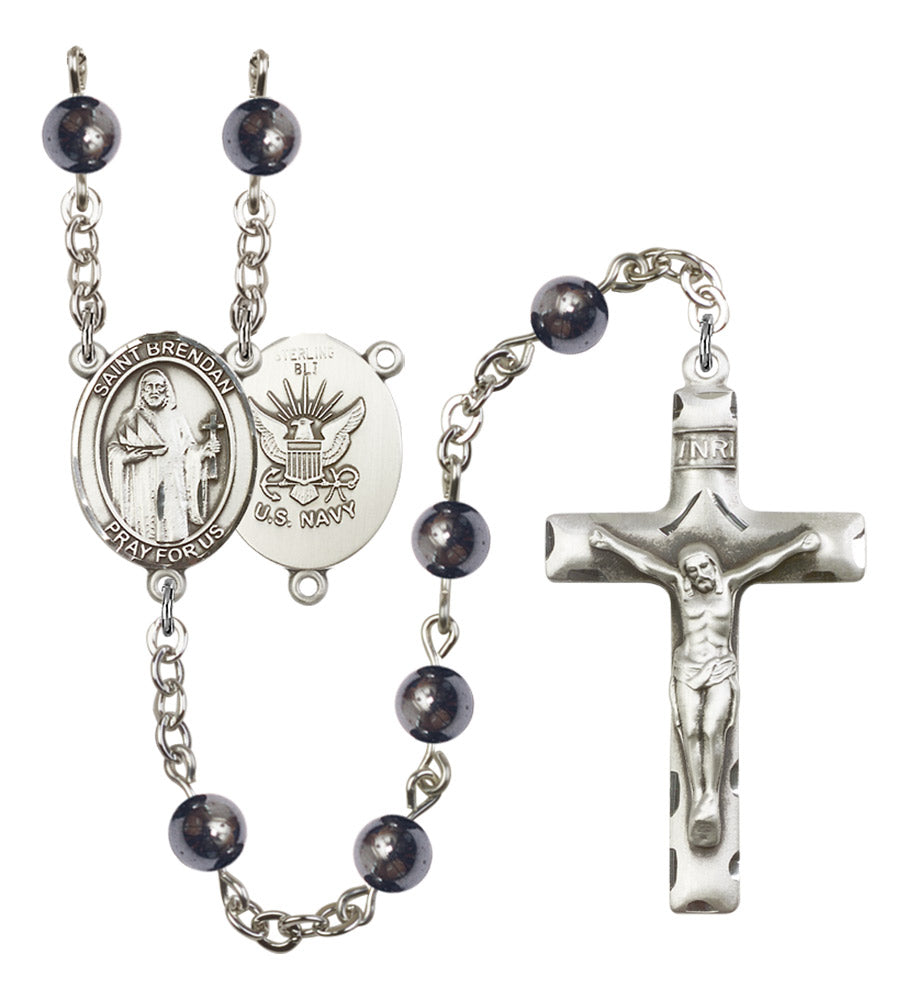 St. Brendan the Navigator Navy Silver Plated Rosary for Men