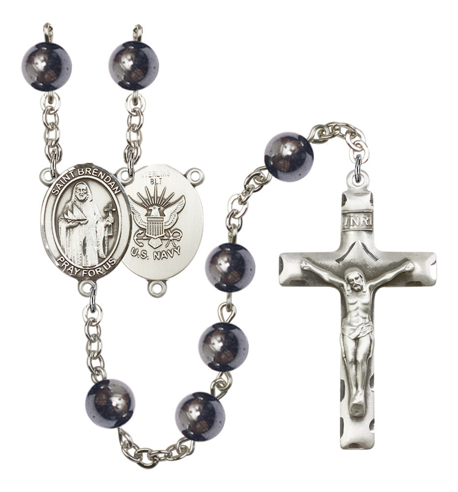 St. Brendan the Navigator Navy Silver Plated Rosary for Men