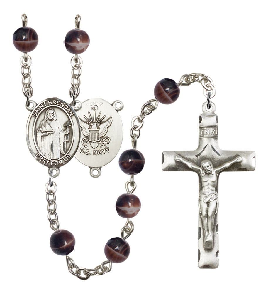 St. Brendan the Navigator Navy Silver Plated Rosary for Men