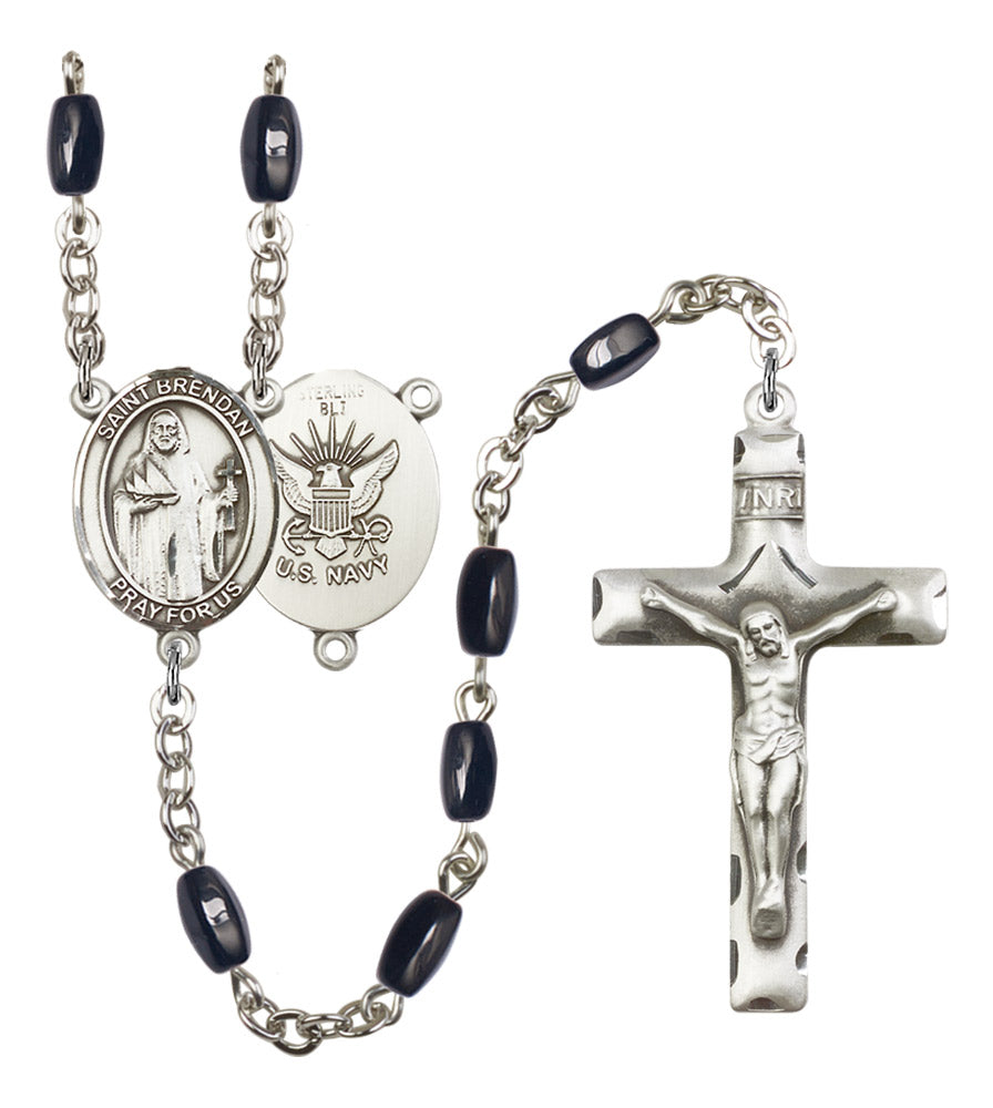 St. Brendan the Navigator Navy Silver Plated Rosary for Men