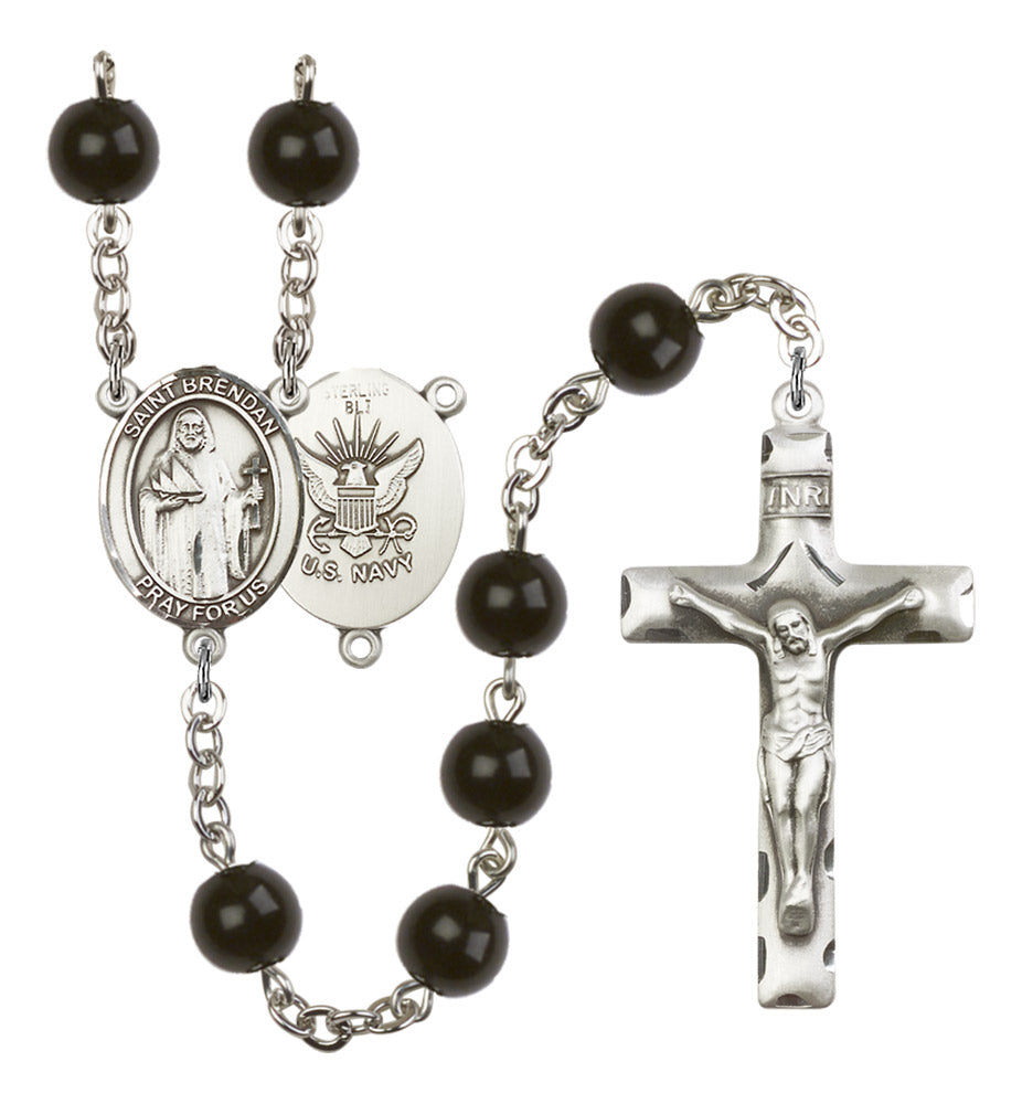St. Brendan the Navigator Navy Silver Plated Rosary for Men