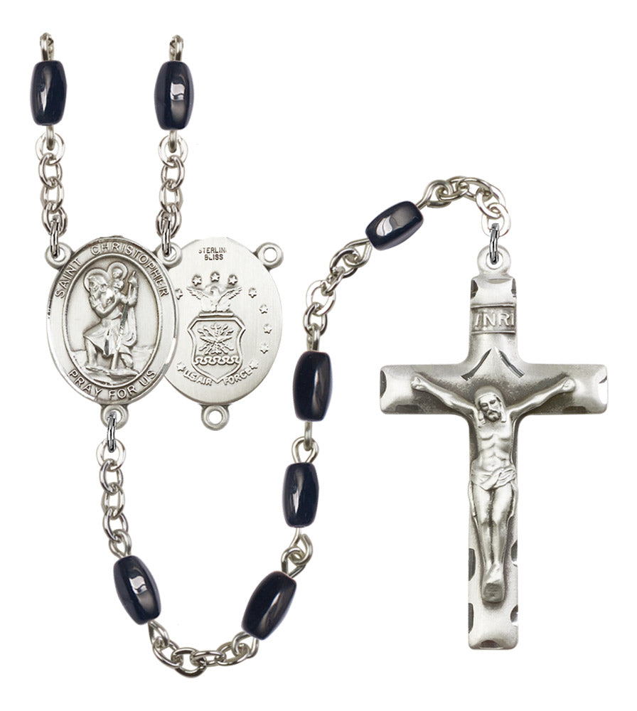 St. Christopher Air Force Silver Plated Rosary for Men