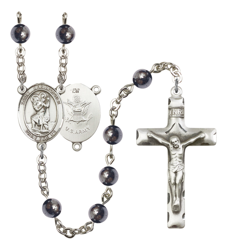St. Christopher Army Silver Plated Rosary for Men