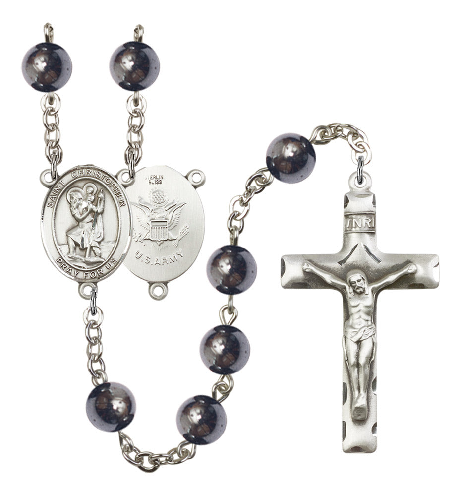 St. Christopher Army Silver Plated Rosary for Men