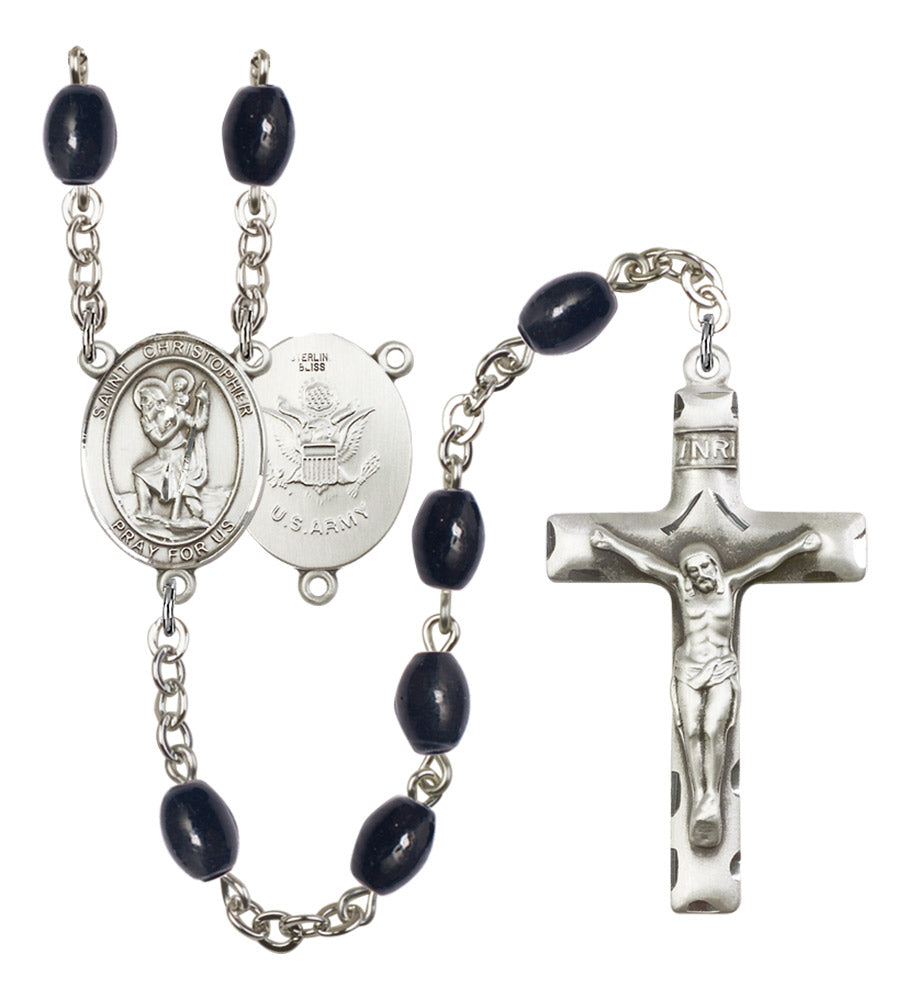 St. Christopher Army Silver Plated Rosary for Men
