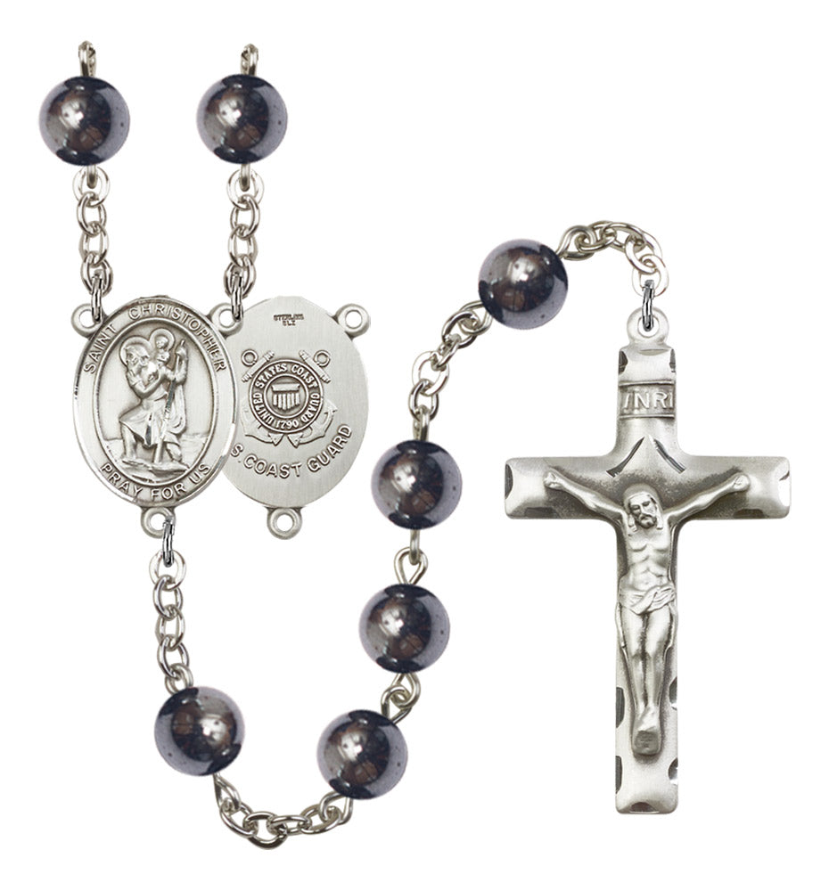 St. Christopher Coast Guard Silver Plated Rosary for Men