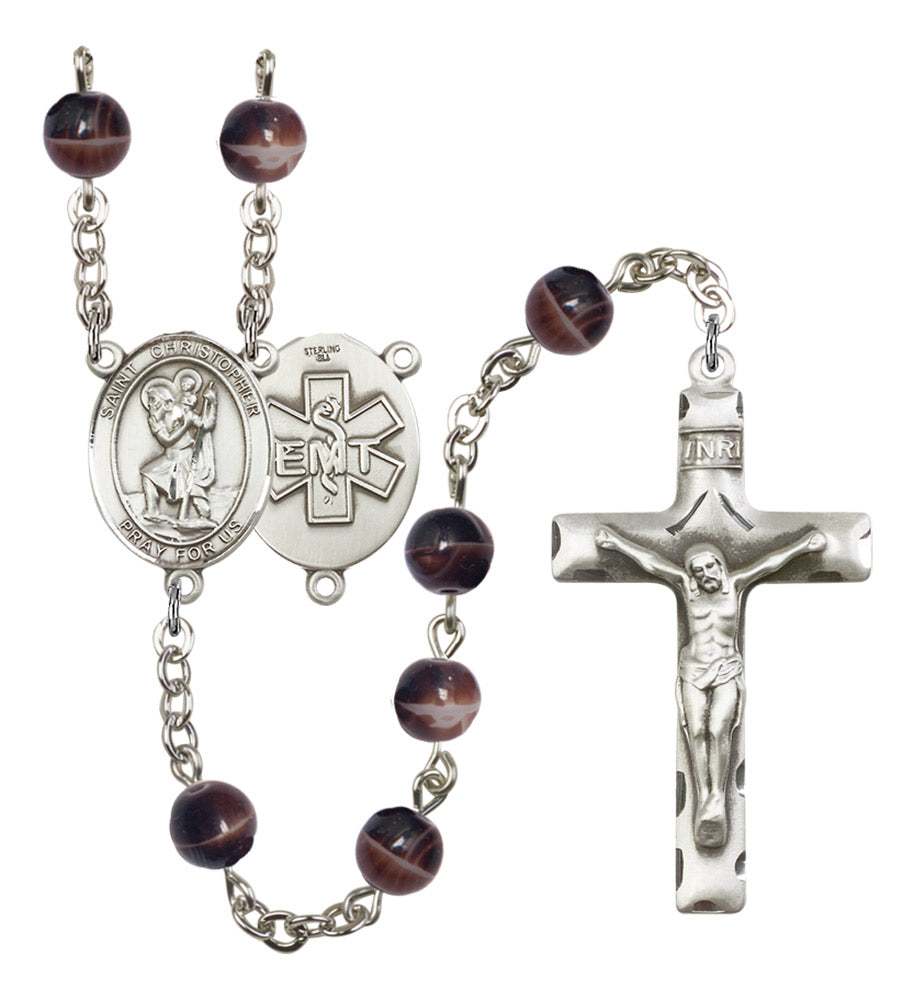 St. Christopher EMT Silver Plated Rosary for Men