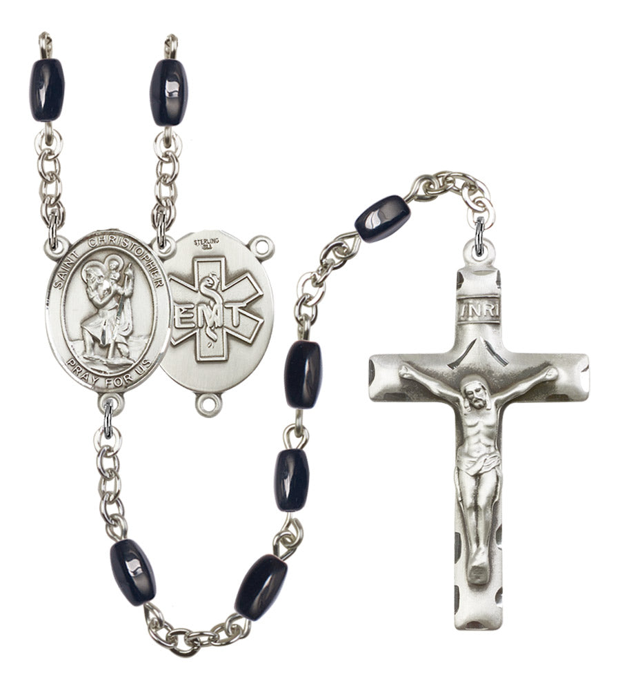 St. Christopher EMT Silver Plated Rosary for Men