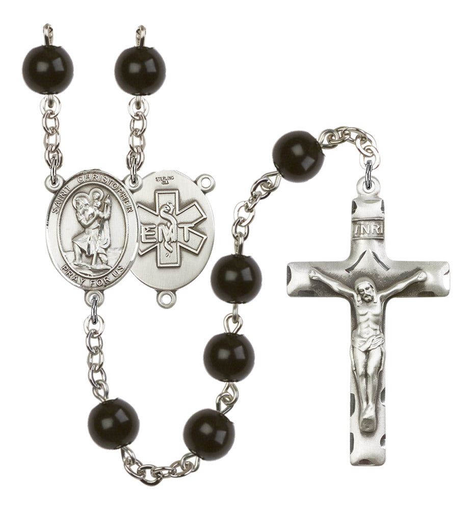 St. Christopher EMT Silver Plated Rosary for Men