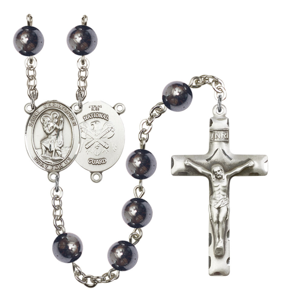 St. Christopher National Guard Silver Plated Rosary for Men