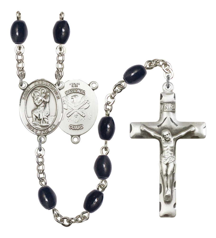 St. Christopher National Guard Silver Plated Rosary for Men