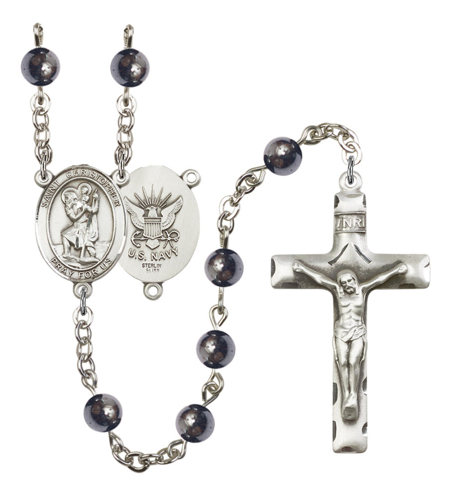 St. Christopher Navy Silver Plated Rosary for Men