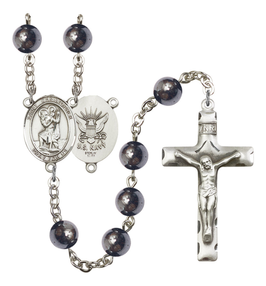 St. Christopher Navy Silver Plated Rosary for Men