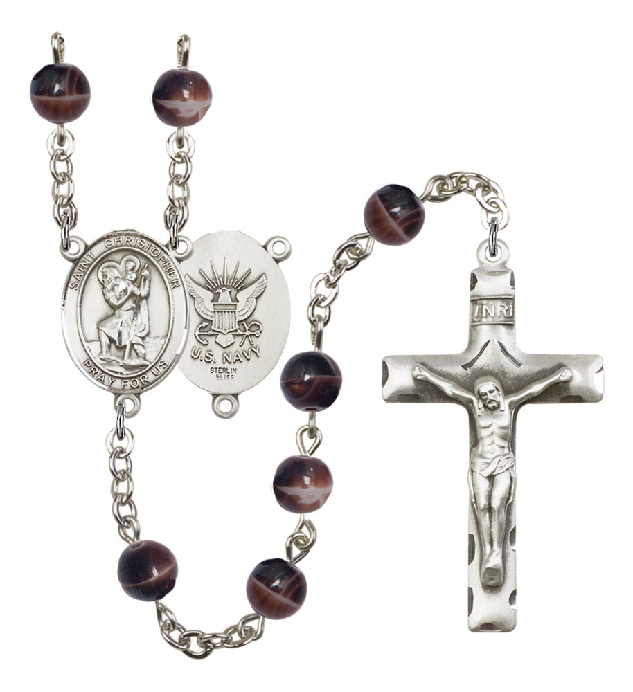 St. Christopher Navy Silver Plated Rosary for Men