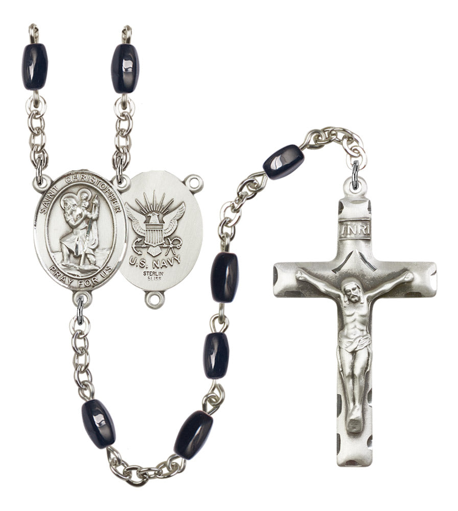 St. Christopher Navy Silver Plated Rosary for Men