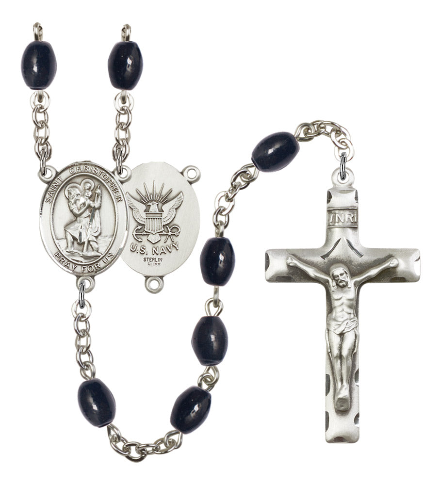 St. Christopher Navy Silver Plated Rosary for Men