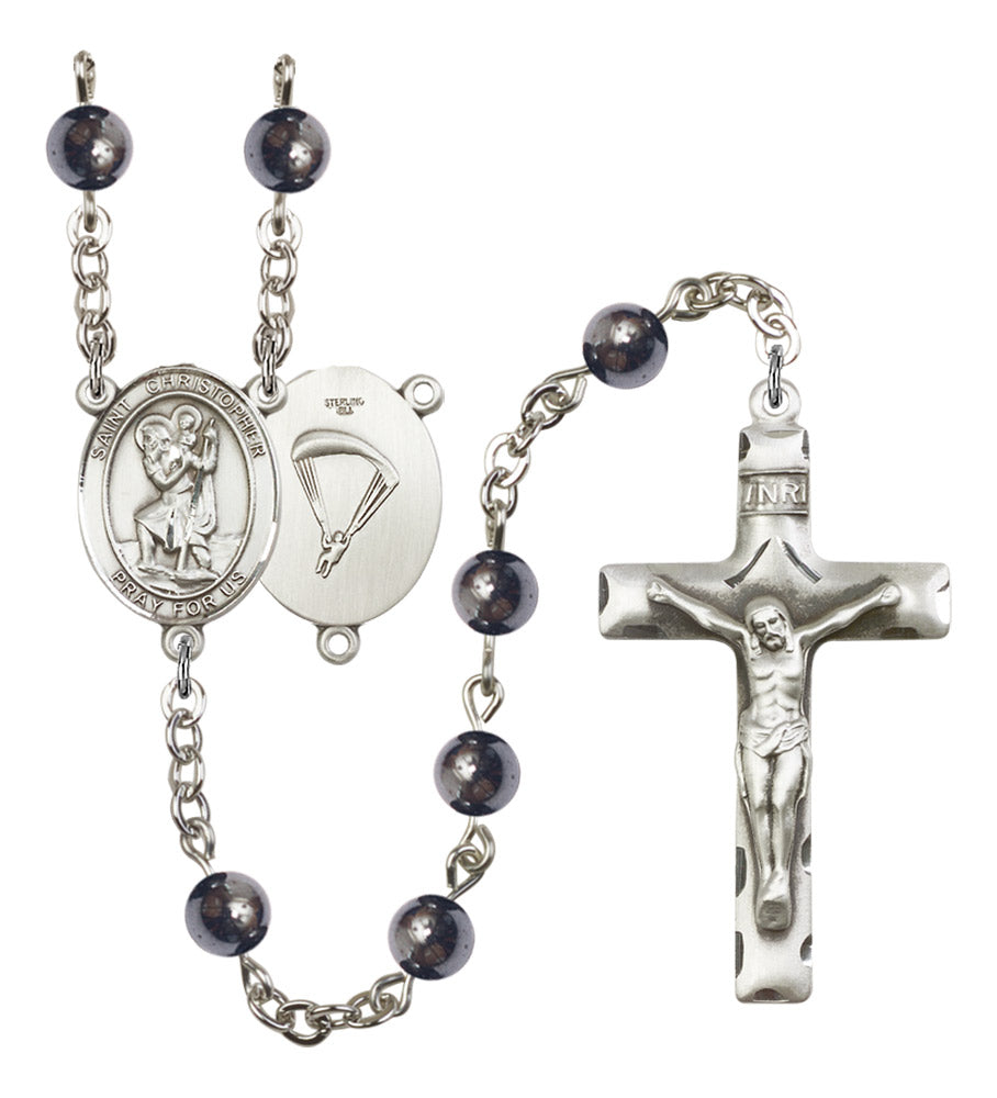St. Christopher Paratrooper Silver Plated Rosary for Men