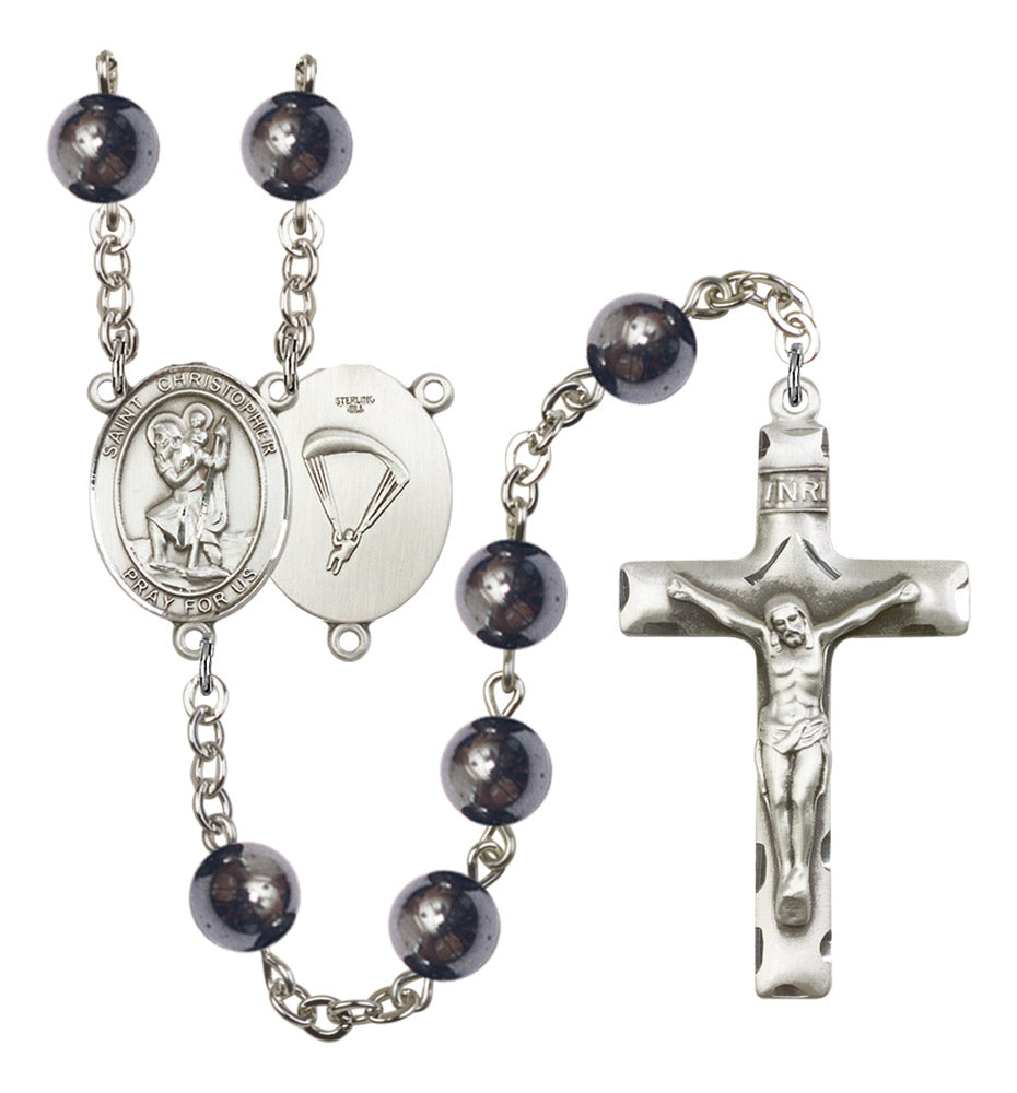 St. Christopher Paratrooper Silver Plated Rosary for Men