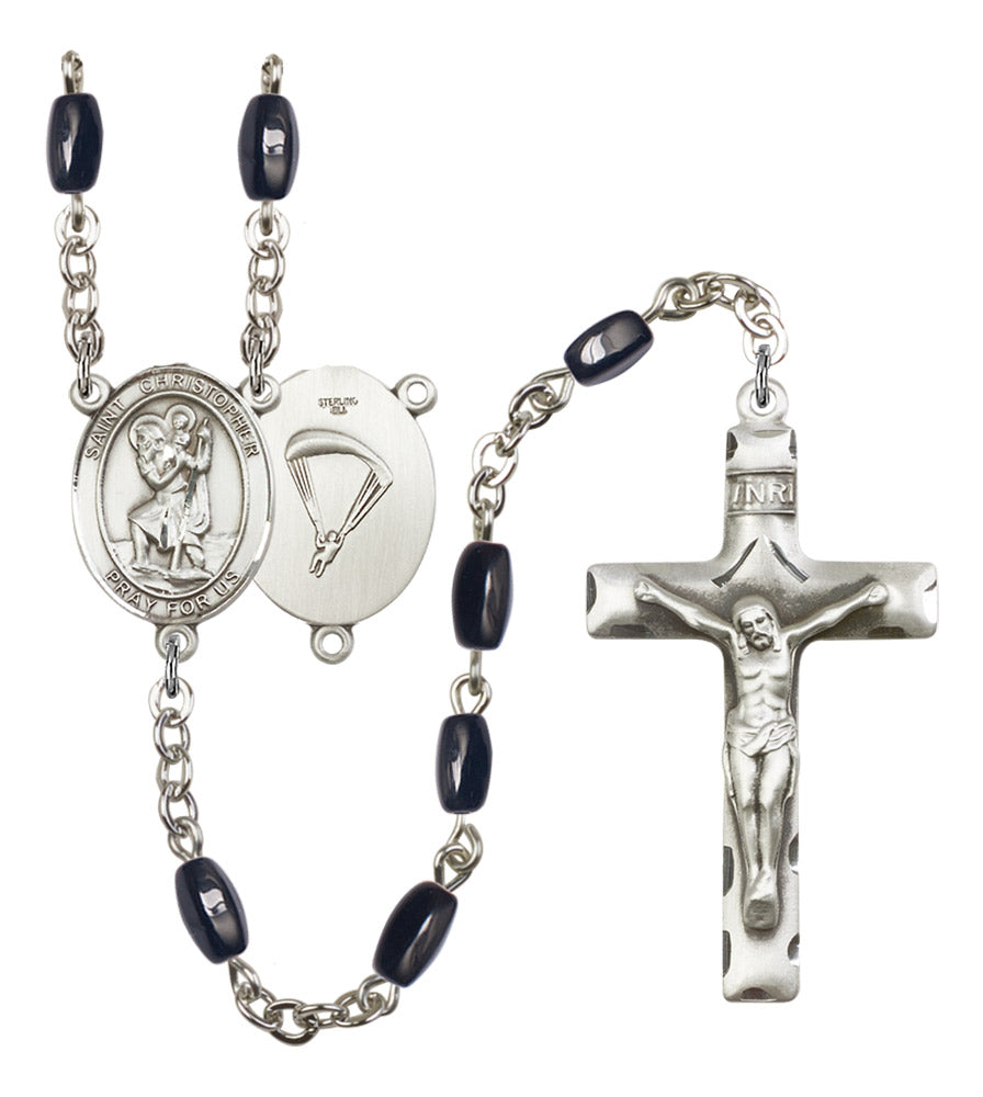 St. Christopher Paratrooper Silver Plated Rosary for Men
