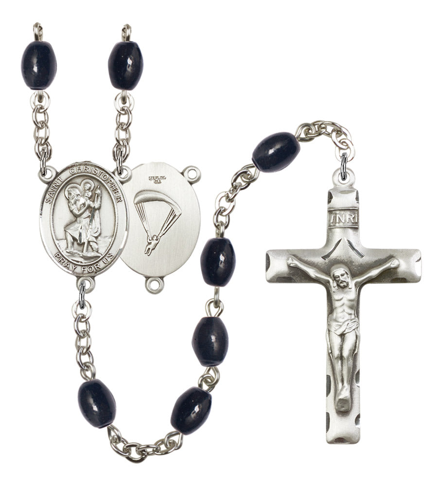 St. Christopher Paratrooper Silver Plated Rosary for Men