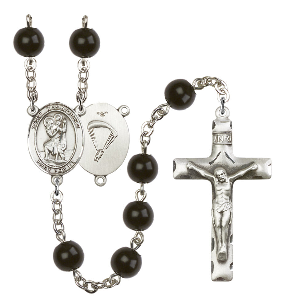 St. Christopher Paratrooper Silver Plated Rosary for Men